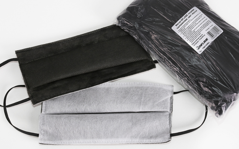 Упаковка масок INFLAME гигиенических, одноразовых, цвет черный, 10 шт. в интернет-магазине Мотомода